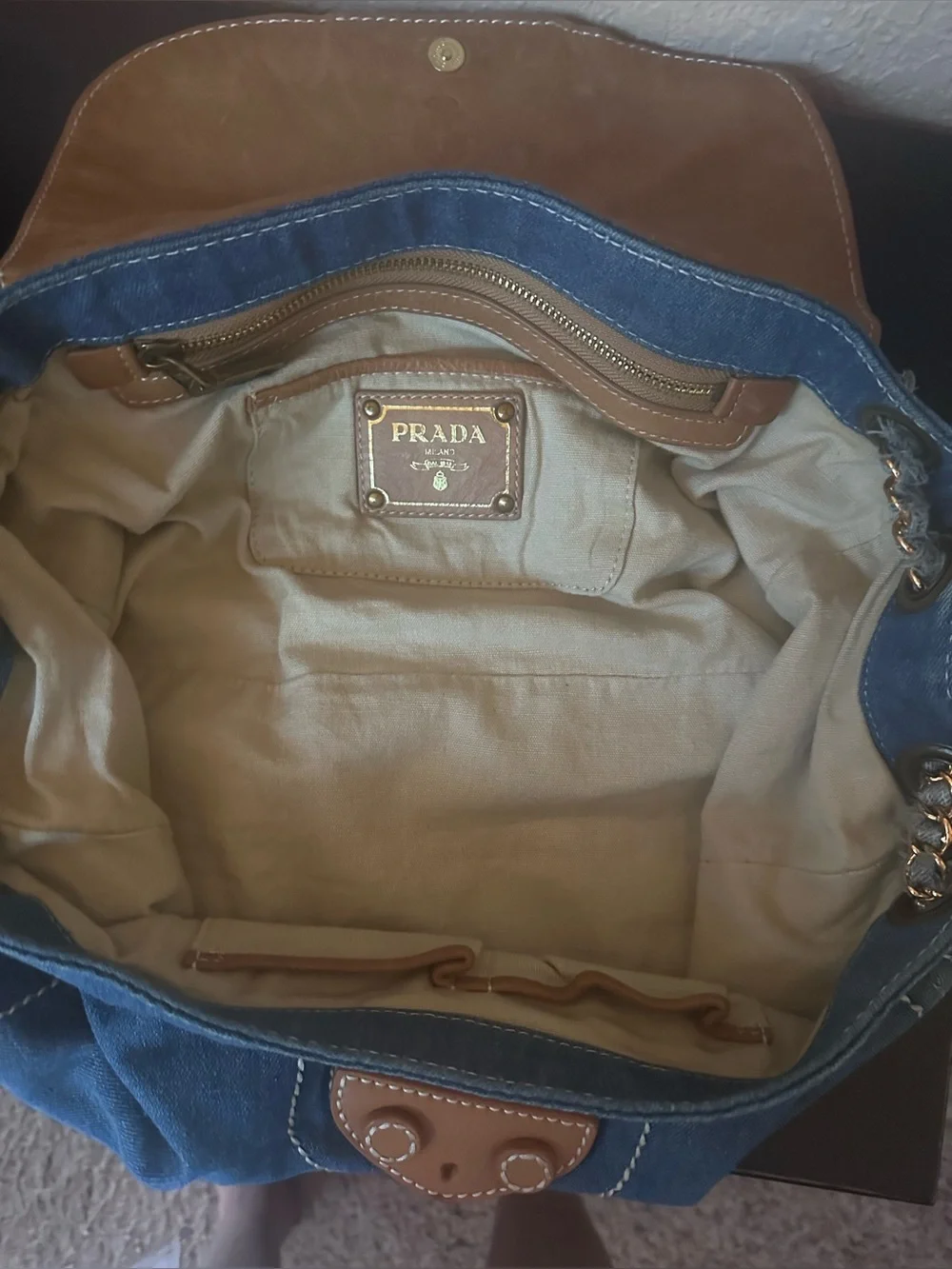Blue Denim Crossbody with Tan Leather Trim